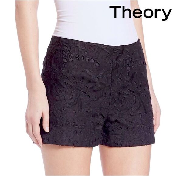 Theory Pants - Theory Micro E Embroidered Eyelet Linen Dress Shorts Boho Pant Minimalist 00